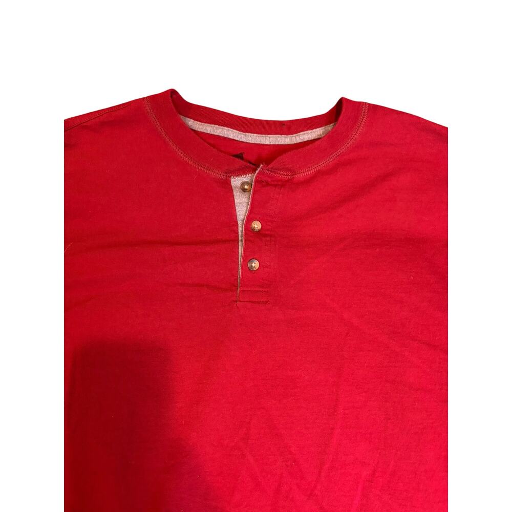 HANES Beefy-T Men's Long Sleeve Henley Size LARGE Burnt Brick Red Heritage Cabin - Picture 3 of 8